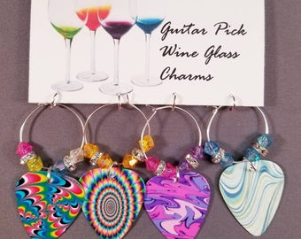 Guitar Pick Wine Glass Charms "Swirls"