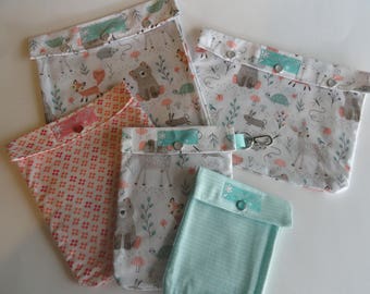 Woodland Animals Ouch Pouch Set of 5 Clear Front Diaper Bag Organizers Overnight Totes First Aid Medication Case Girl Baby Box Gift
