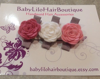 Baby Hair Clip, Baby Barrette, Flower Hair Clip, Girl Hair Clip, Toddler Hair Clip, Wool Felt Hair Clip, Flower Hair Clip -BL161