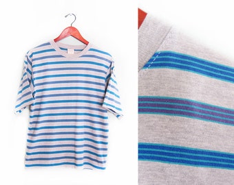 vintage t shirt / striped / oversize / grunge / 1990s grey multi striped oversize t shirt Small