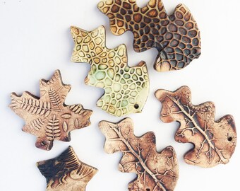 Clay Leaf and Star with hole, Textured Bead, Large Heart