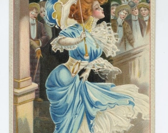 Pretty Lady Out For a Stroll Postcard - 1909