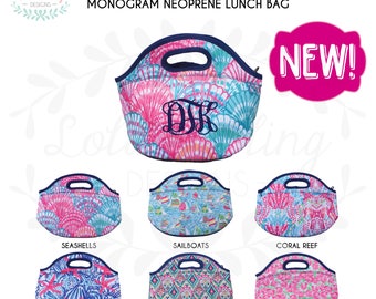 Lilly Pulitzer Inspired Neoprene Insulated Lunch Bag Lunch box with Monogram