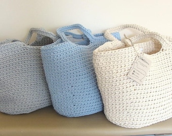 Cotton basket bag, crochet rope bag, strong cotton string cord, crochet beach bag, shoulder bag, hand bag, choose your lining