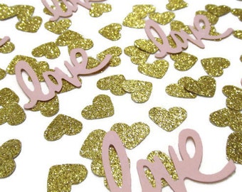 Blush Pink Glitter Gold Confetti, Paper Heart Confetti , Love Die Cuts, Love confetti, Wedding Confetti, Table Scatter, Valentine day
