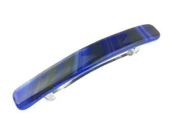 Hair Barrette, Extra Large French Clip, Dark Blue Art Glass