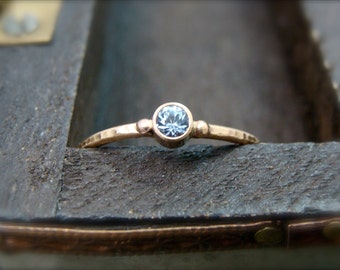 tiny water spirit ... solid 14k gold aquamarine stack ring