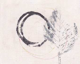 Enso IV - September 2016, abstract painting on paper, 4 x 4, small art work