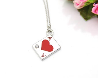 Poker Player Gift, Ace of Club Necklace, Ace Card Charm, Play Card Ace of Heart Charm, Poker Charm, Personalized Gift, Best Friend Gift, N32