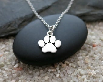 Paw Print Necklace, Sterling Silver Paw Print Charm, Pet Jewelry