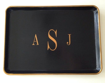 L gold monogram black tray