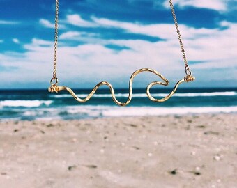 Wave Necklace Beach Necklace Gold Wave Necklace Lifeguard Necklace