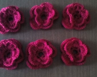crochet flowers, appliques, craft supplies, sewing supplies, Crochet flowers set of 6