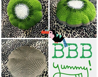 Fruit Cushion - crocheted kiwi fruit