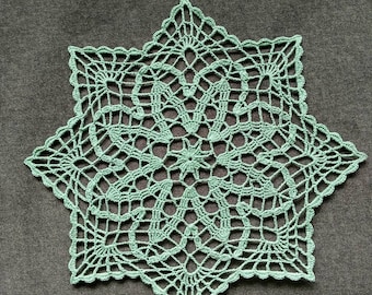 New Handmade Crocheted "Petite Fans" Doily in Spruce Green - 11"