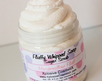 Fluffy Whipped Soap Sugar Scrub - Marshmallow Fluff - Sugar Scrub, Body Scrub, Body Wash, Vanilla Scent, 4 oz.