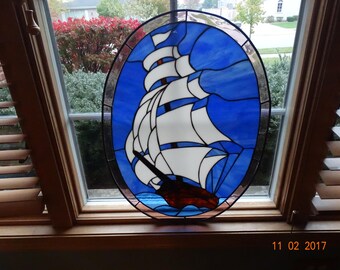 Stained glass sailing ship