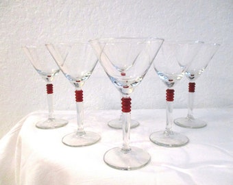 Red Banded Martini Glasses, S/6