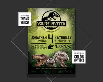 Jurassic World Birthday Invitation, Jurassic World Party, Jurassic World Birthday, Jurassic Park Invitation, Jurassic Park Party, 253098673