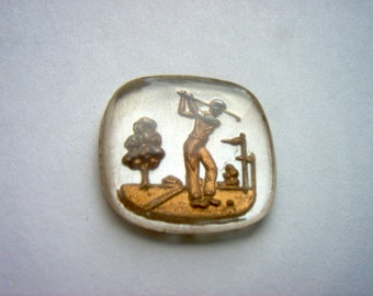 Vintage Glass Intaglio of Man Golfing