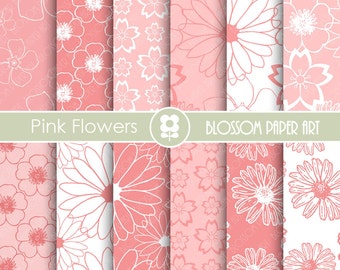 Pink Digital Paper, Floral Digital Paper Pack, Digital Paper Pack, digital backgrounds, Pink FLowers Wedding Papers -1676