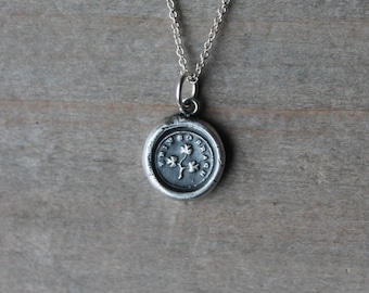 Erin go bragh-Shamrock wax seal fine silver oxidized charm