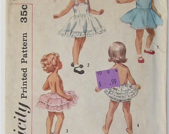 Slip With Back Buttoned Bodice Full Circle Skirt Pantie With Ruffles Girl's Size 6 Used Vintage Sewing Pattern Simplicity 3296