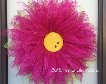 Pink Flower Wreath, Flower Wreath, Summer Wreath, Flower Wreath, Pink Flower Wreath, Daisy Door Wreath, Spring Wreath, Mother's Day Gift