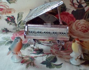 Piano Music Box Decorated with Enamel and Crystals
