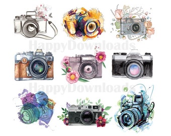 18 Pack Camera DSLR Photography Photographer Painted PNG Transparent Clipart Overlay Digital Download
