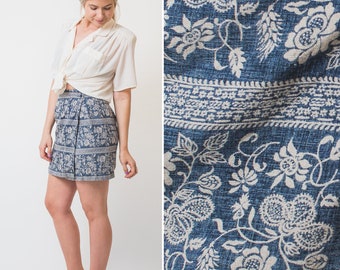 Linen skirt vintage skirt 90s skirt mini skirt 90s MINI skirt high waist skirt blue skirt wrap skirt size 8 skirt 1990s skirt LINEN SKIRT