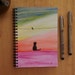 Hand Painted Spiral Journal; Wire Bound Blank Notebook; Writing Journal, Small Sketchbook; Tipped Ear Cat Watching Bird