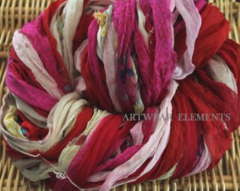 Sari Silk, Candy Clown, Fair Trade, 5 Yards, Silk Ribbon, Silk Textile, Textile, Art Yarn, Ribbon, Silk, Artwear Elements, #103