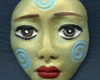 Polymer Clay One of a Kind Spirit Doll Abstract Textured Face Cab Un Drilled SF 8