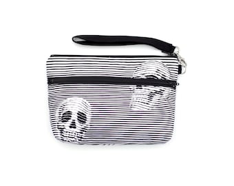 Black and white 3D Skull Wristlet with removable strap - punk rock