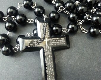 EXPRESS SHIPPING - Black Onyx Rosary, Gemstone rosary, Catholic Prayer Beads, Black bead rosary ,
