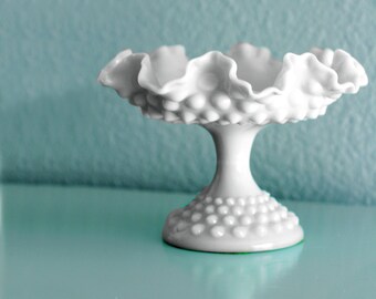 Hobnail Milk Glass Pedestal / Footed Compote / Candy Dish Bowl Vintage Pedestal / Candy Dish Stand / Wedding Dessert Buffet Bar Candy Bar