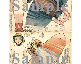 Paper Doll Vintage Dolls of the Nations Paper Dolls Folk Costume Dolls Digital Download Paper Art Dolls + BONUS Booklets