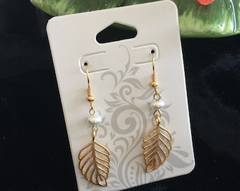 Gold and faux mother of pearl drop earrings