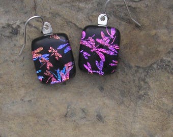 Dragonfly Earrings Fused Dichroic Glass Dragonfly Jewelry