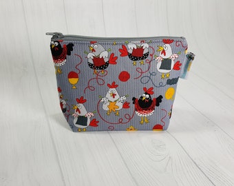 Yarn Chickens Zipper Notions Pouch, Mini Zippered Wedge Bag, Craft Pouch NP0044