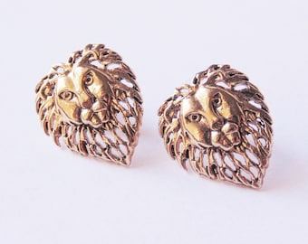Gold lion earrings Lion stud earrings Lion earrings Lion jewelry Lion studs Gold lion studs Vintage lion earrings Stud earrings Post earring