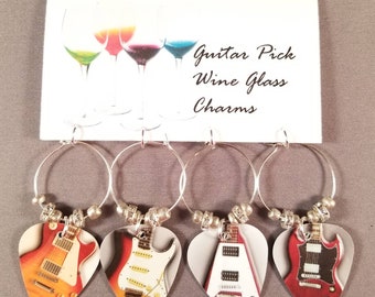Guitar Pick Wine Glass Charms "Guitars"