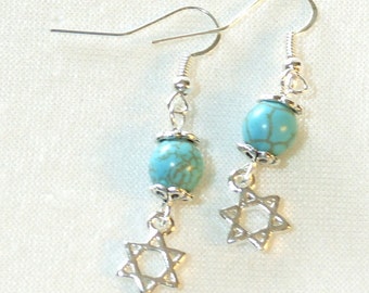 Star of David Earrings - Howlite Turquoise