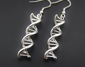 Silver DNA Charm Dangle Earrings, DNA Charm, DNA Earrings, Double Helix Charm, Science Jewelry, Science Teacher Gifts, Personalized Jewelry