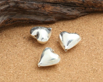 2 Sterling Silver Heart Beads, 925 Sterling Silver Love Heart Beads, Sterling Silver Beads, Sterling Spacer Beads - LA144