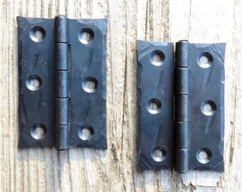 2 Hand Forged 2.5" Butt door Hinges Waxed Wrought Iron Cabinet Cupboard Box Trunk Blacksmith Country Home Antique Hardware Black Metal Decor