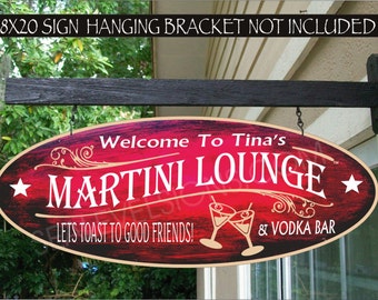 MARTINI GLASSES Lounge Bar Tavern Pub Kitchen Man Cave Gift Family Name Aluminum Custom Personalized Sign