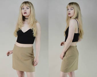 90s Beige High Waist Mini Skirt M