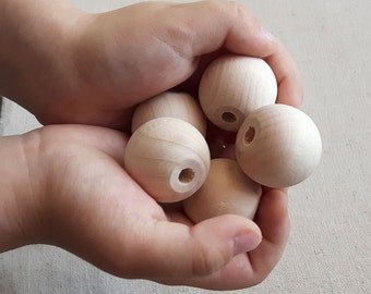 5 pcs 25 mm Wooden Beads, Unfinished Wood Beads, Natural Wood Beads, Made in USA Beads, Organic Wooden Beads, 1 inch wooden Beads